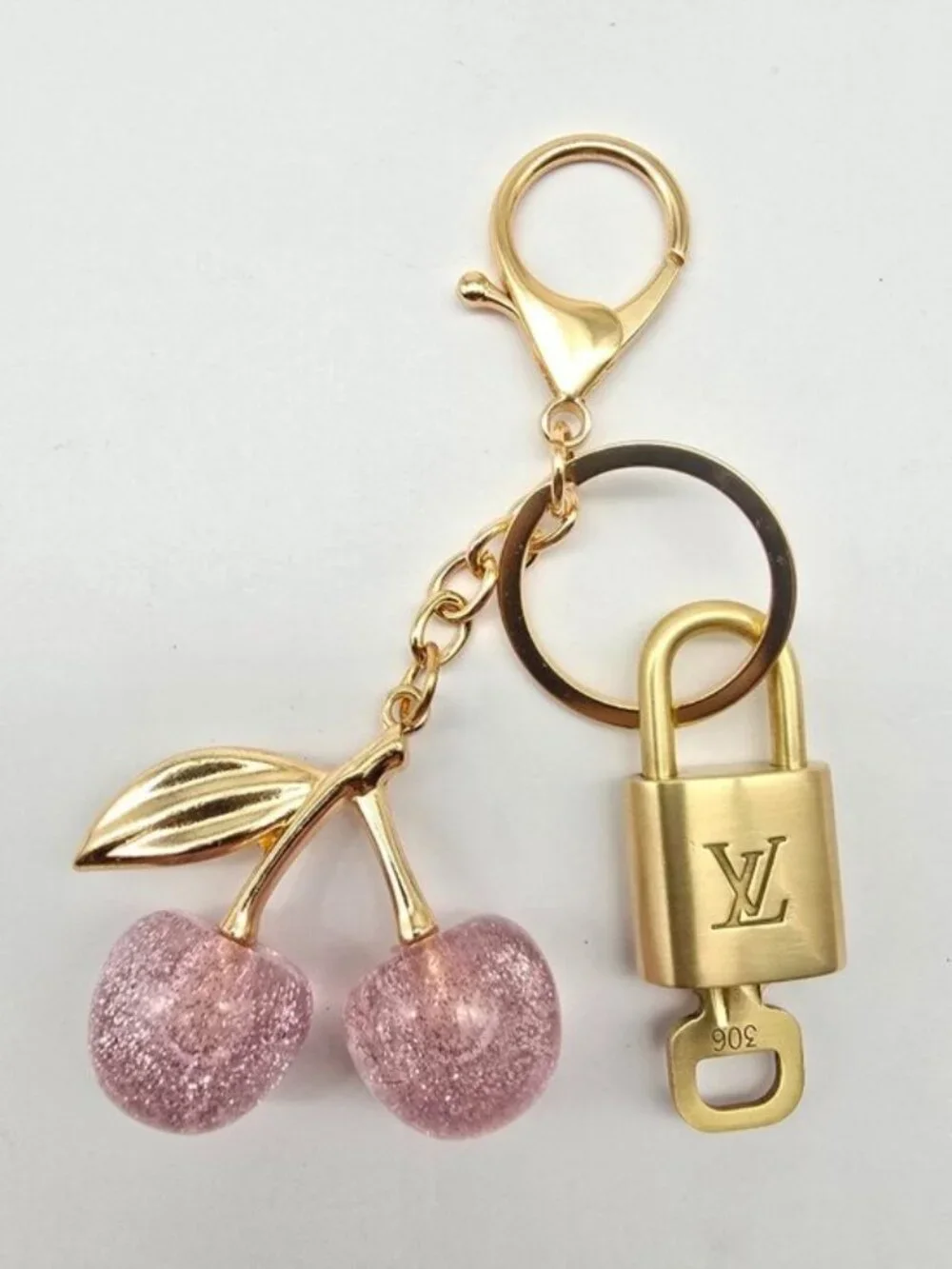 Authentic LV Louis Vuitton Gold Lock & Key 🔑 Unbranded Cherry Keychain Charm